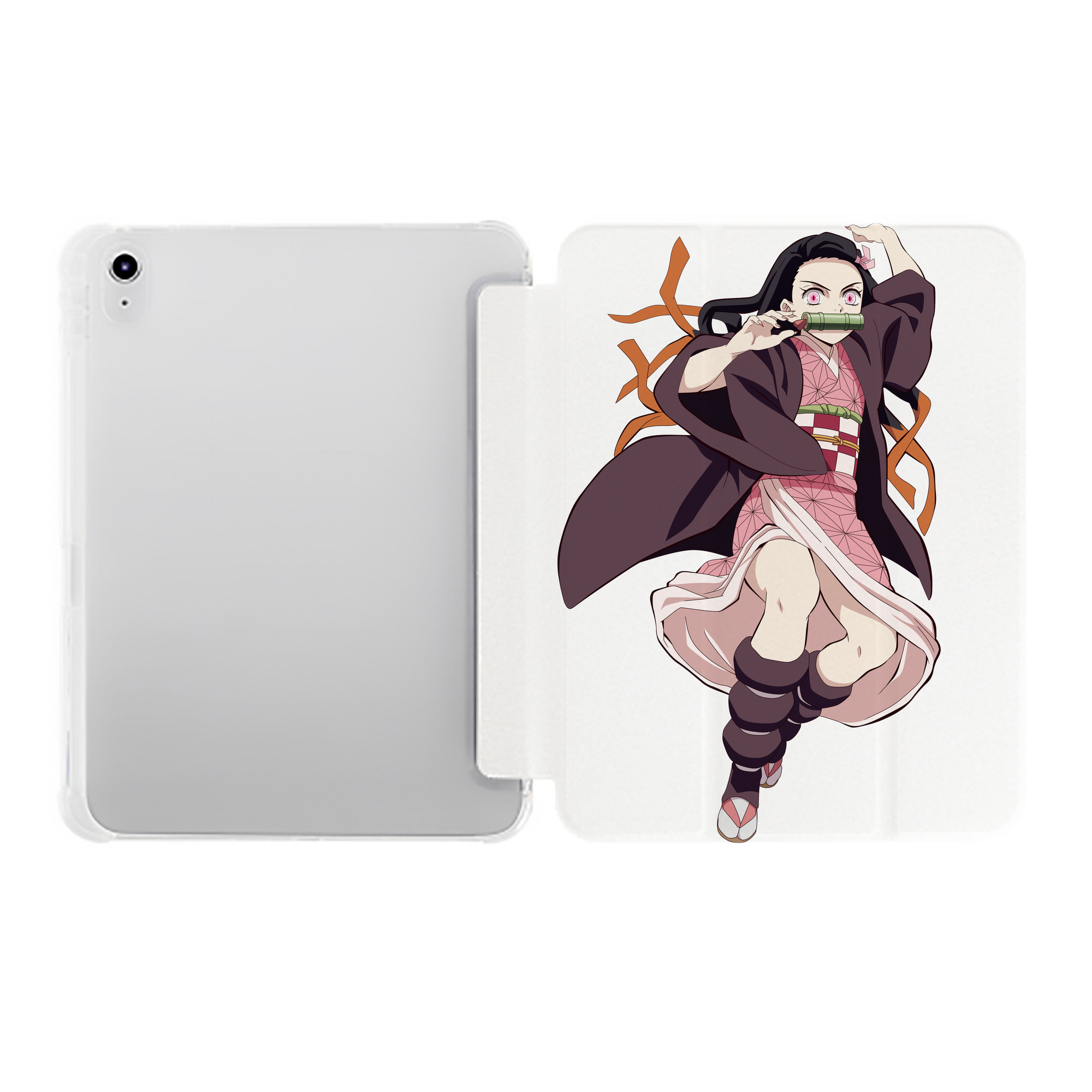 （画像用） 鬼滅の刃（きめつのやいば）竈門 禰󠄀豆子／かまど ねずこ Kamado Nezuko IPad ケース ペン収納付き 三つ折りスタンド PUレザー×シリコン 対応機種9.5/10.5/10.9インチ